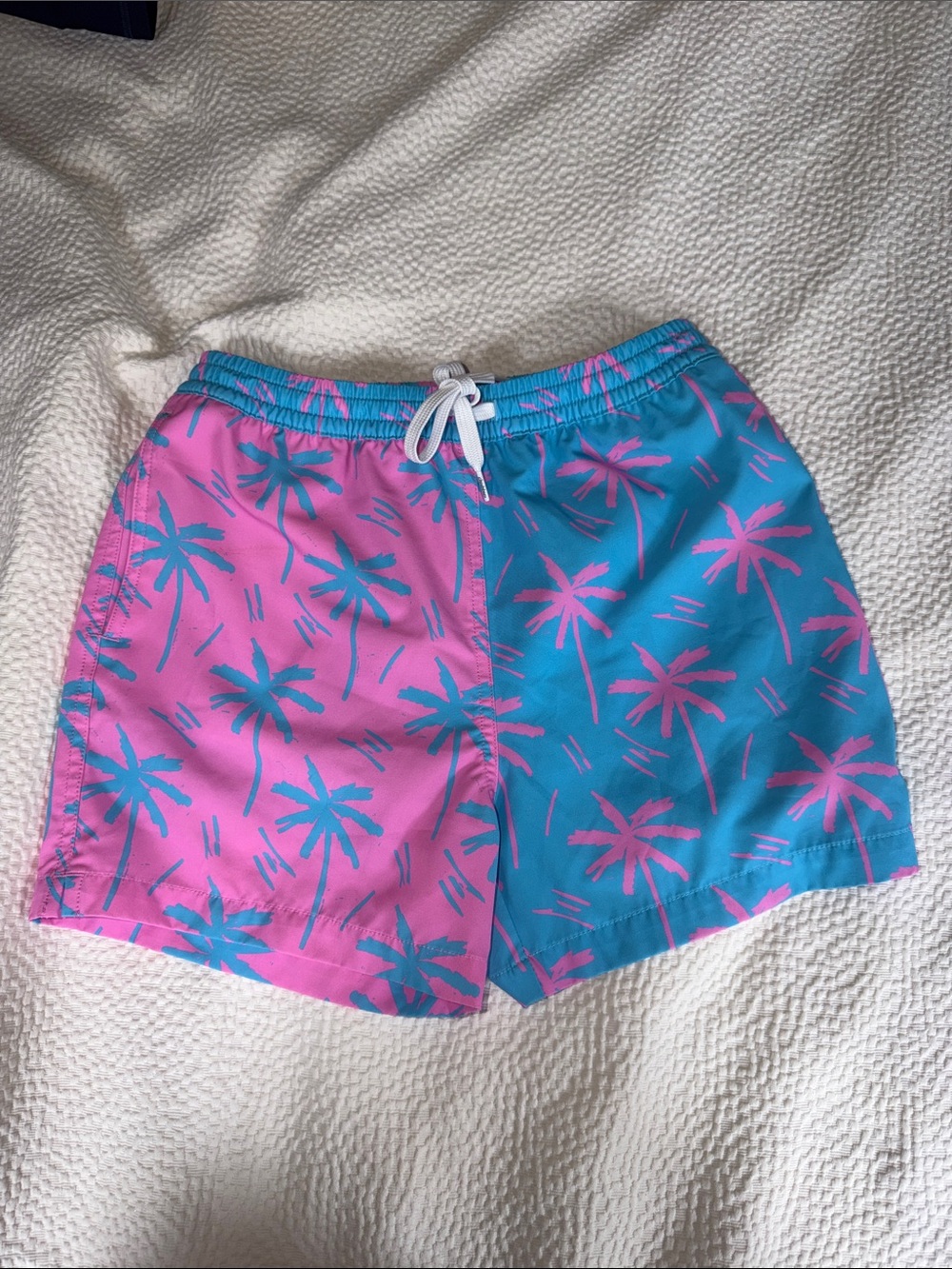 chubbies Kids Swim Trunks Pink and Teal Palm Print